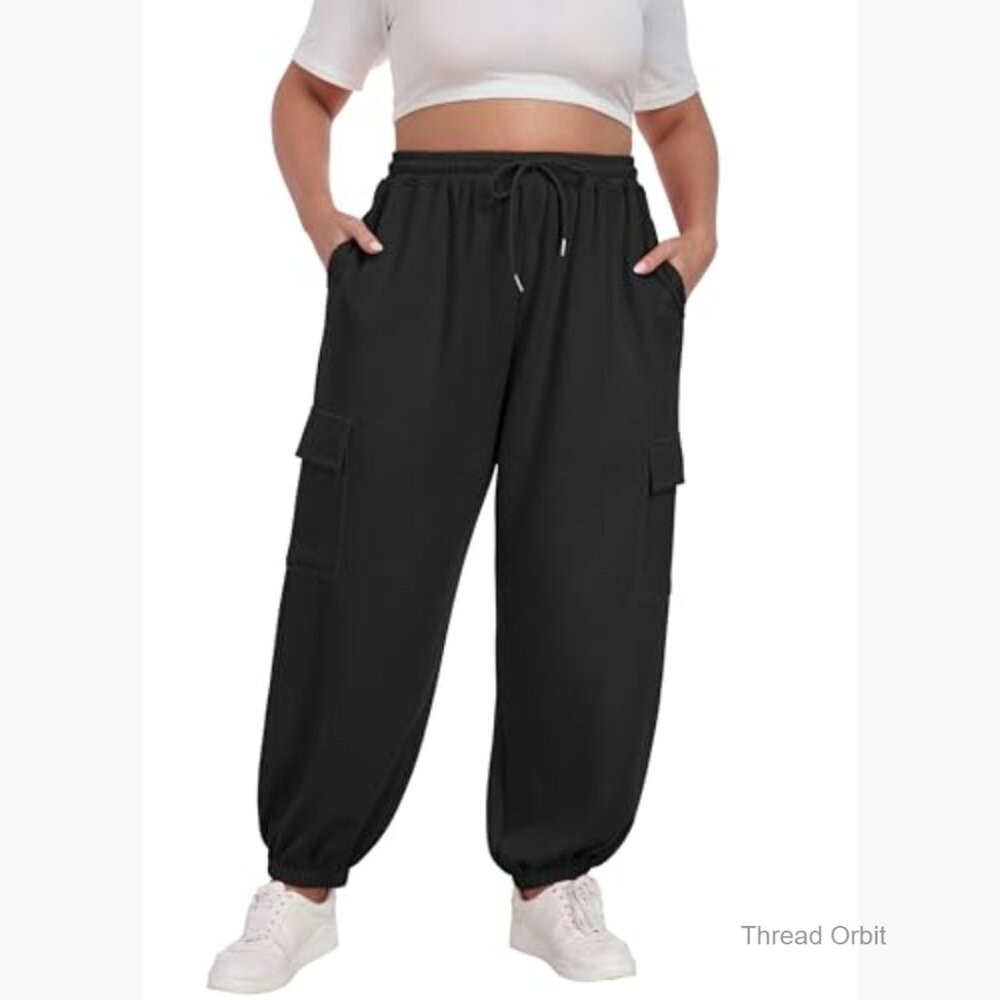Plus Size Cargo Sweatpants Adjustable Drawstring … - image 2